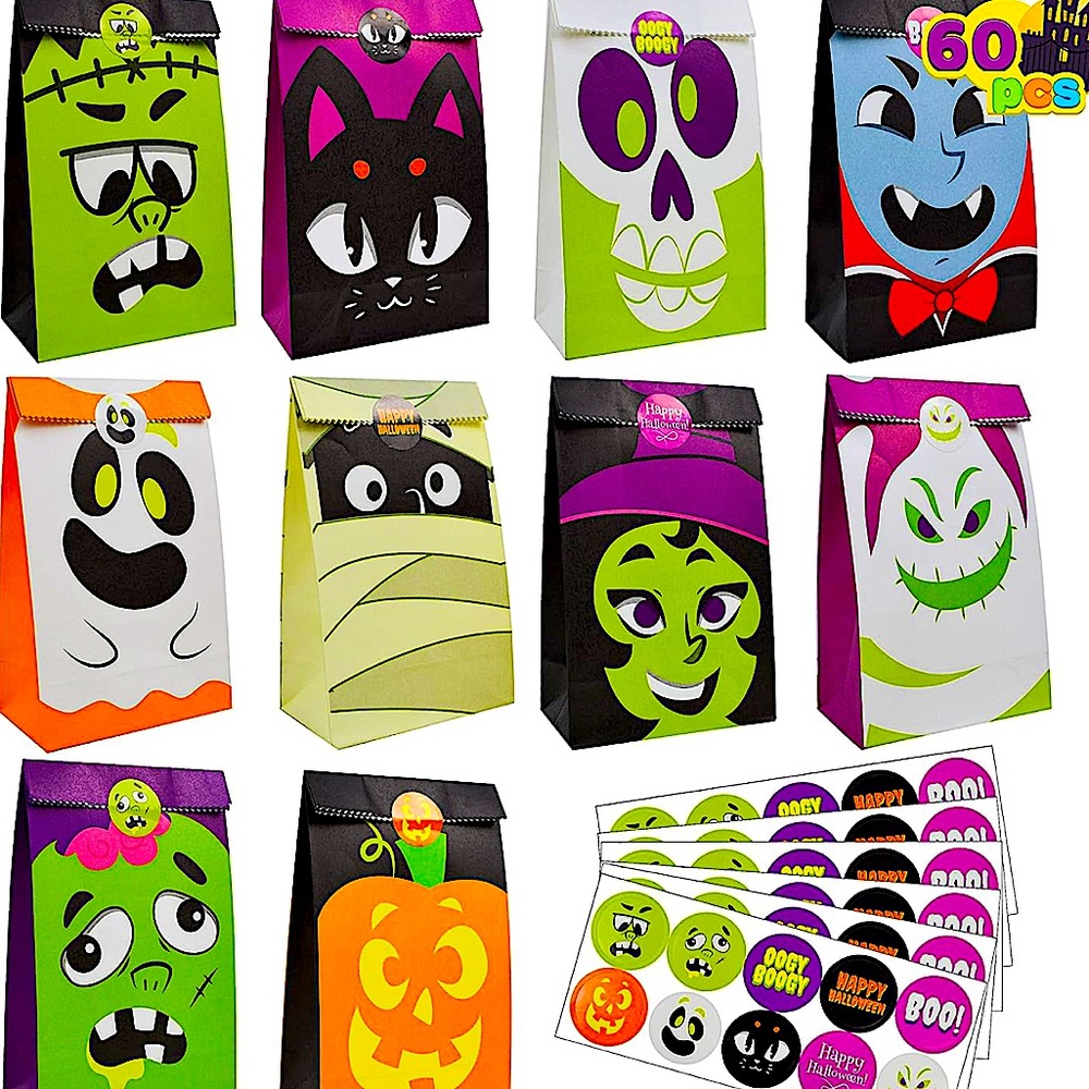🎃*NWT* 60pc‎ Paper Halloween Treat Bags & Stickers